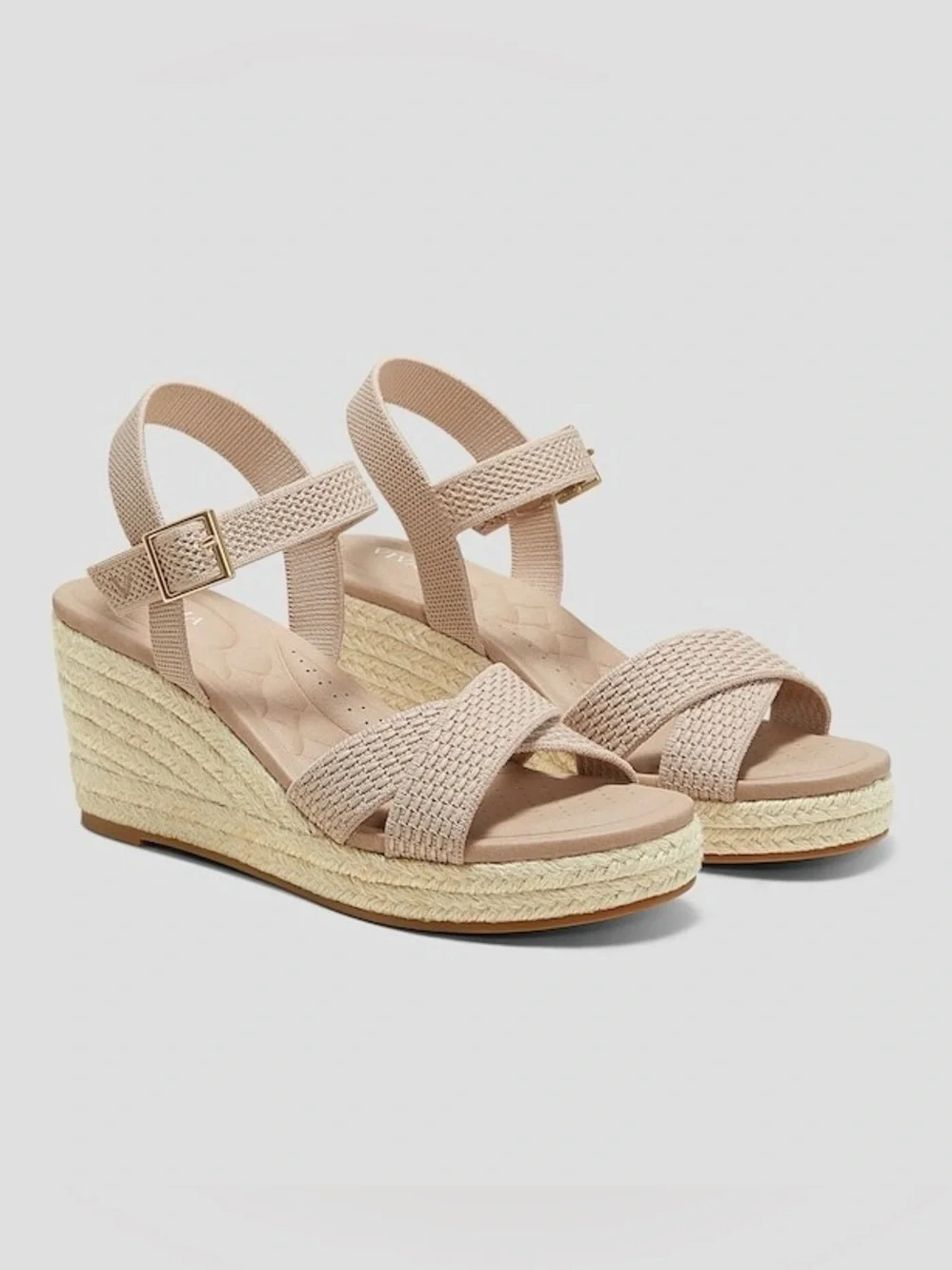 $119 NWOT Vivaia Sally Pro Almond Beige Color Round Toe Wedge Sandals Sz 6.5/37